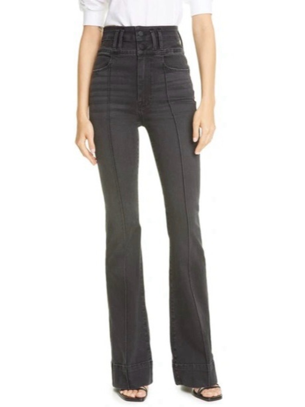 FRAME Le Catroux Center Seam High Waist Flare Jeans Kerry Black 28